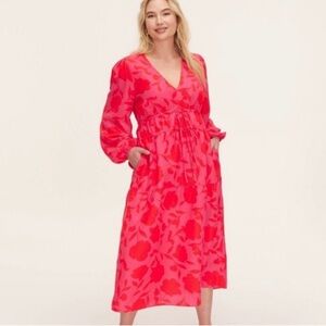 kate spade Pink and Red Floral V-Neck Dress